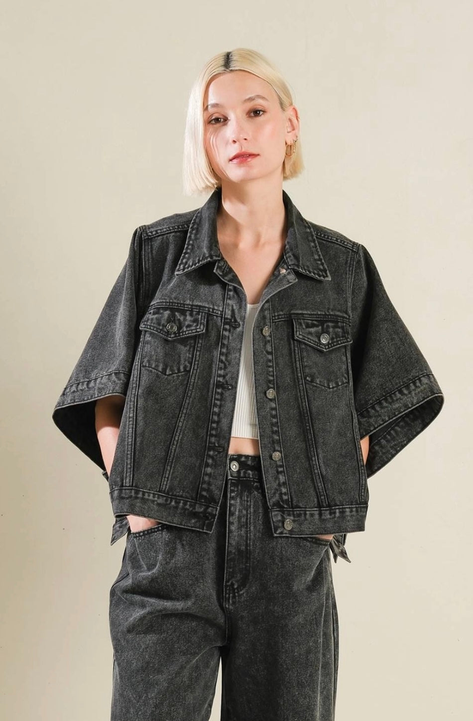 Batwing Sleeve Denim Jacket