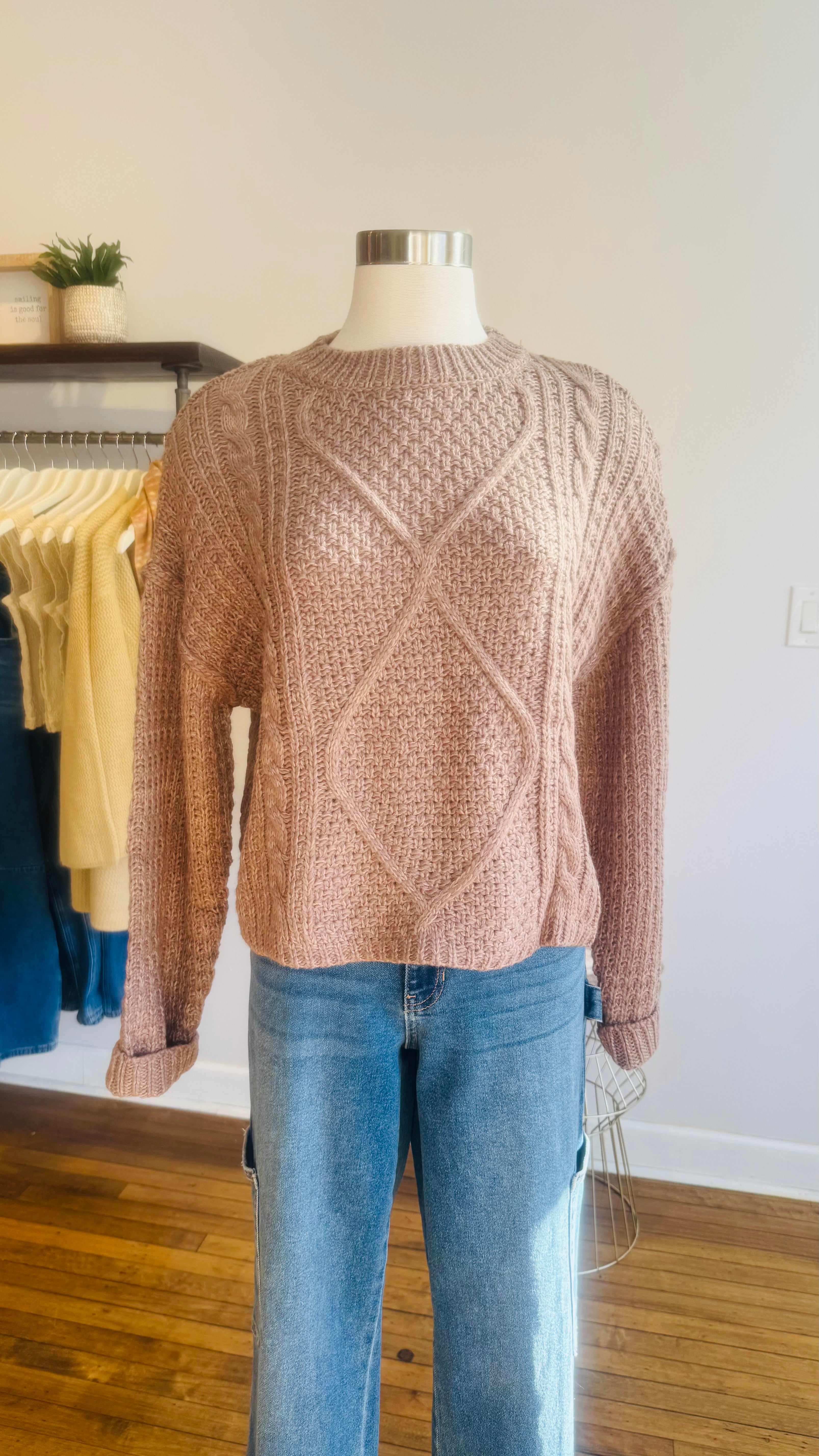 Cable Crop Pullover Sweater